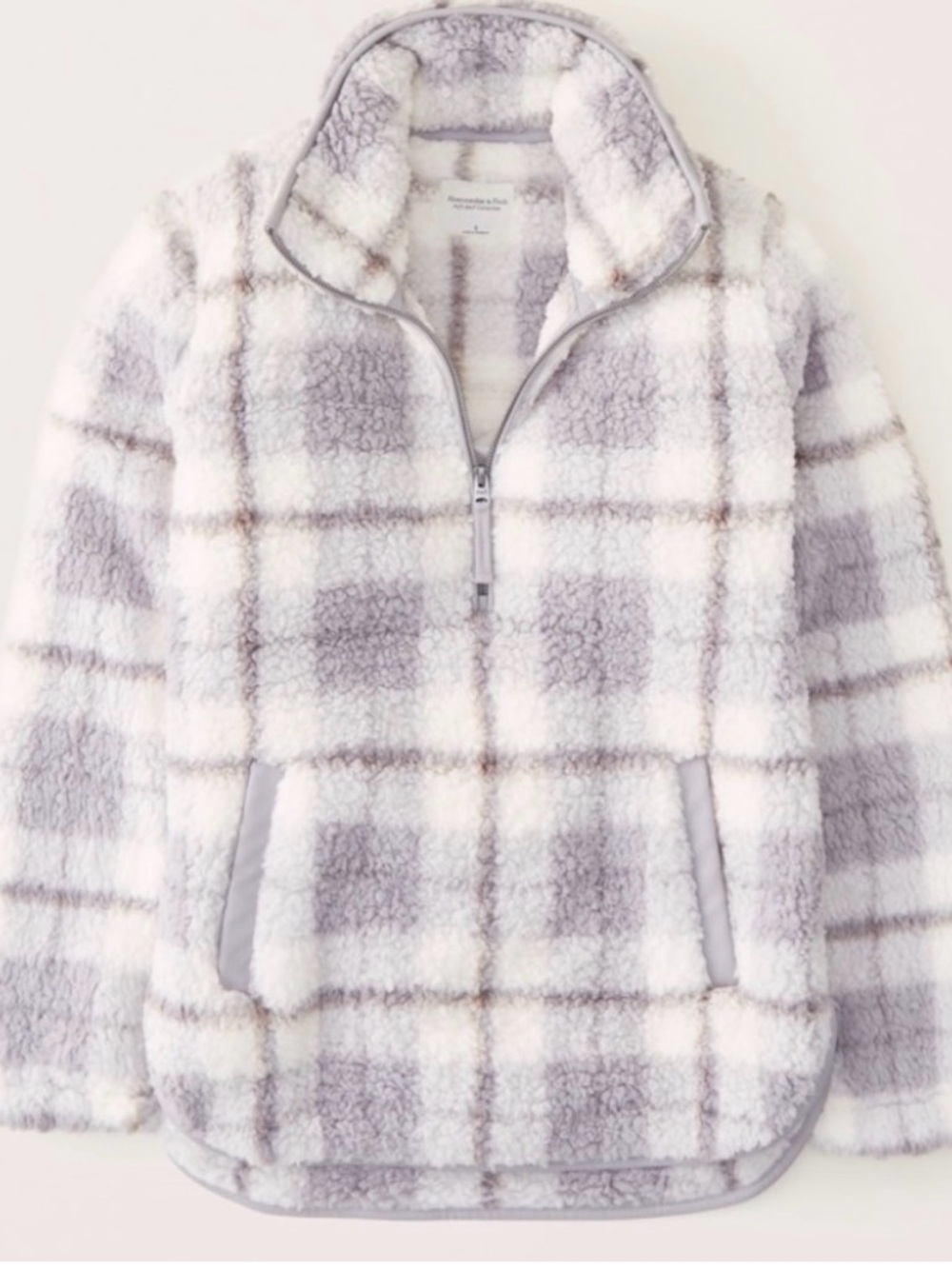 Abercrombie & Fitch Cream and Light Gray Sherpa Jacket